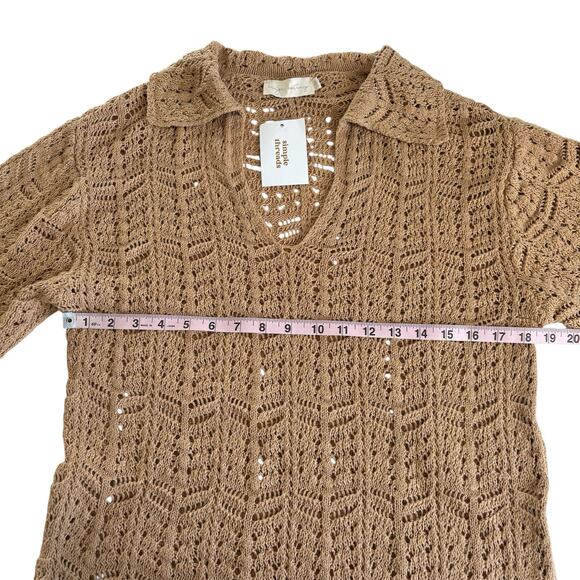 Simple Threads Tan Crochet Knit Polo Mini Dress Womens Small/Medium Vacation NWT - Picture 3 of 6